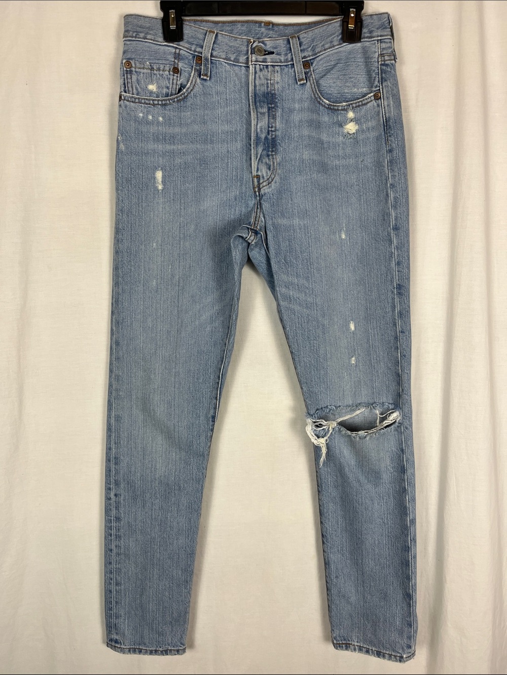 Levi 501 S Cotton Distressed Light Wash Mid Rise Button Fly Jeans